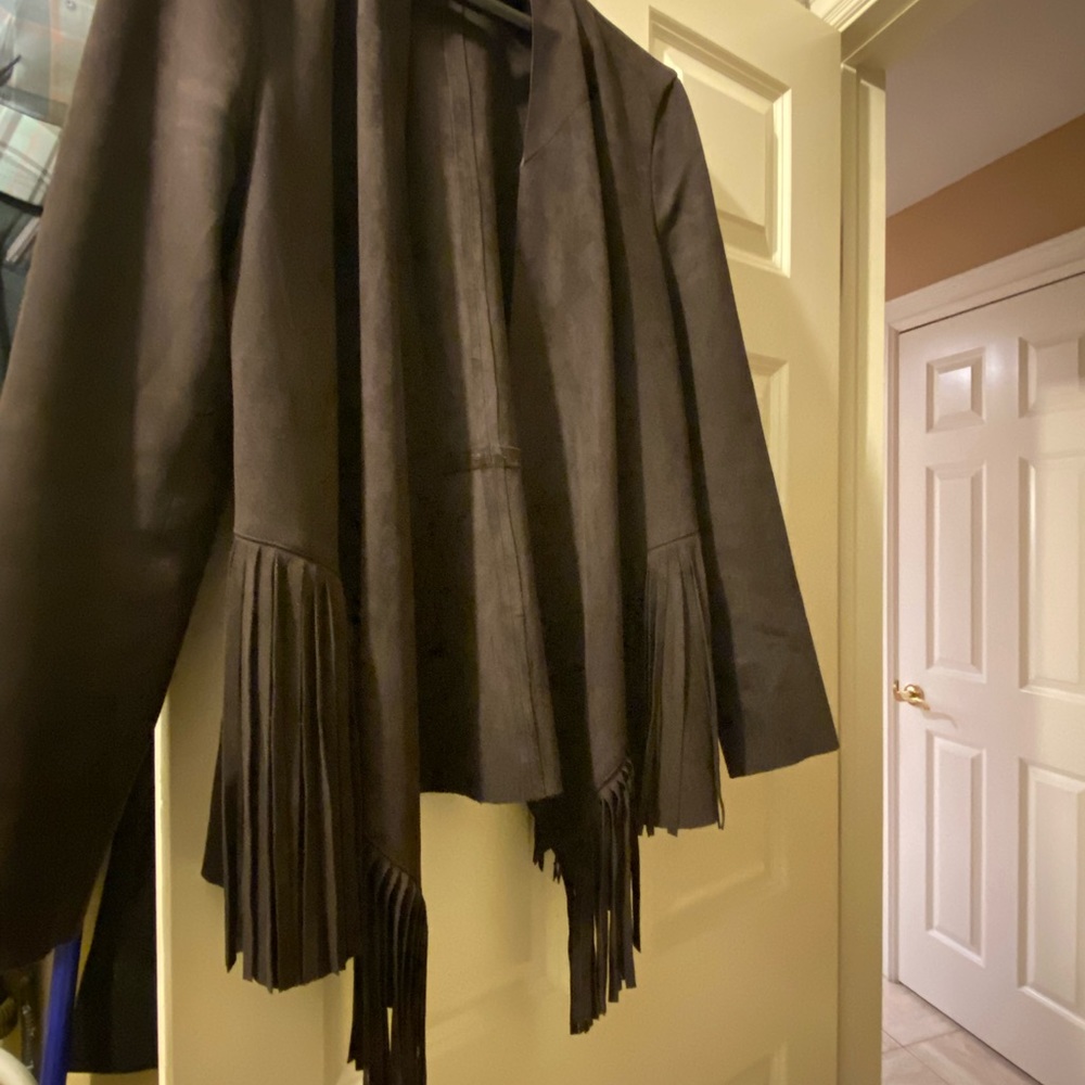 Brown fringe jacket by Context